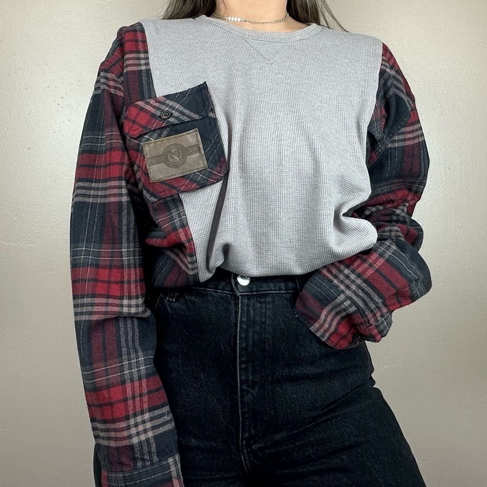 Wrangler Reworked Red Long Sleeve Fall Flannel Relaxed Heavy Baggy Shirt Top